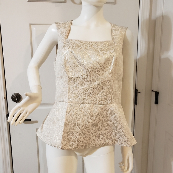 White House Black Market Cream Patterned Peplum Top - Picture 1 of 5